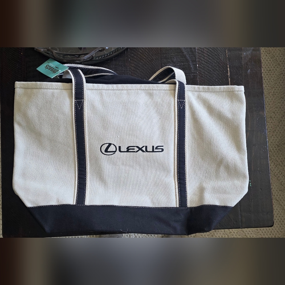 Lexus Black and Cream Canvas Tote Bag 14x20 Inches